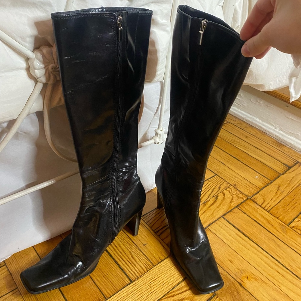 Vintage 90s Nine West black leather knee high boots